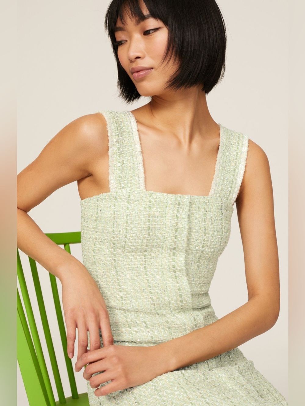 Maje Rinova Green Tweed Mini Dress Size 36 US 2-4 Mint Green Metallic Boucle - Picture 5 of 15